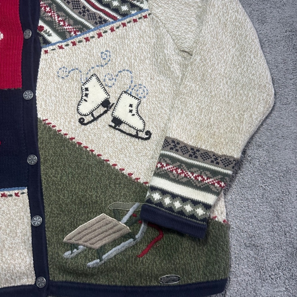 Northern Reflections Cardigan Sweater Womens L Large Multicolor Winter Patchwork - Picture 3 of 12